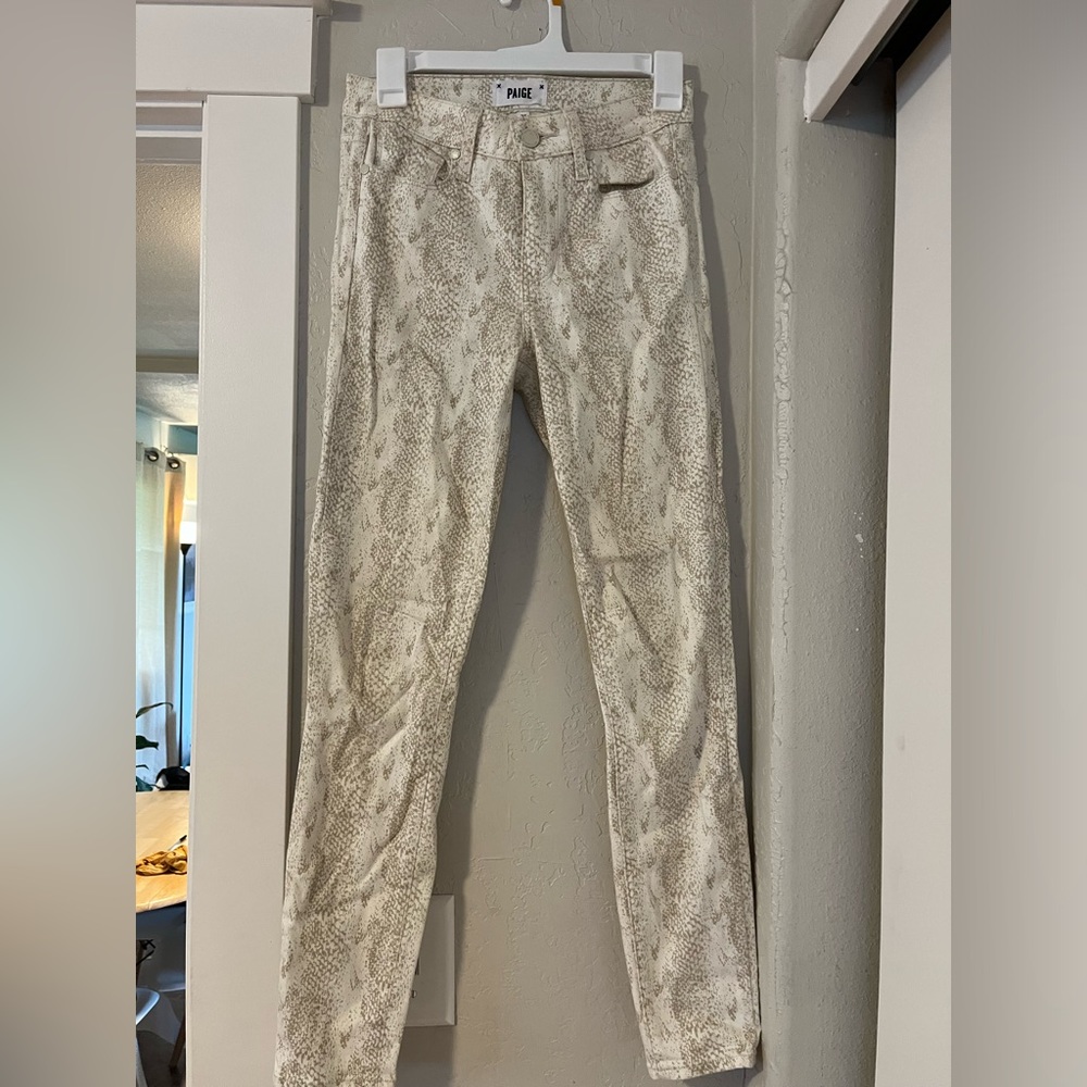 Paige white snakeskin skinny jeans